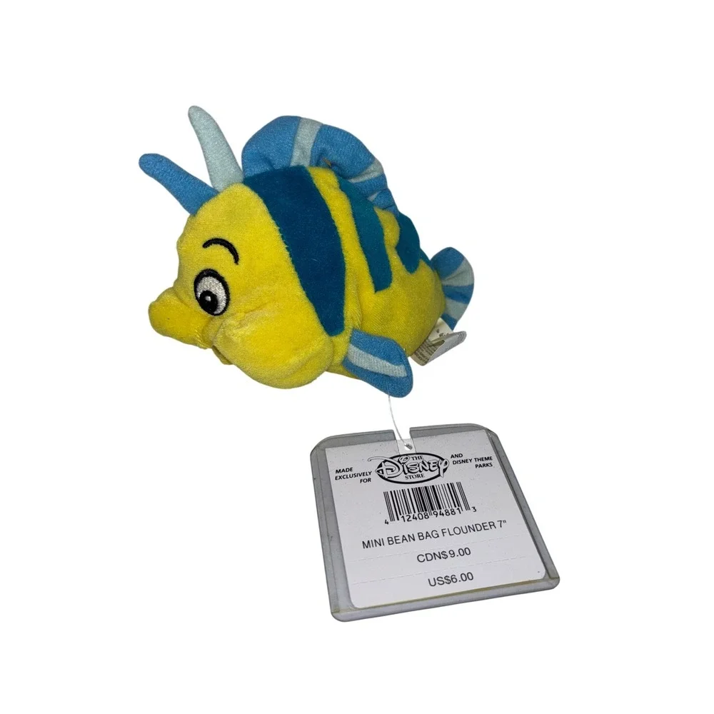 Disney Store Mini Bean Bag Flounder 7 Inch Plush The Little Mermaid Yellow Blue
